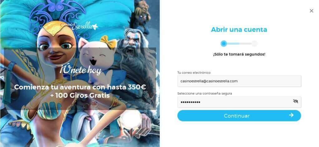 Registrar una cuenta en Casino Estrella - Paso 1